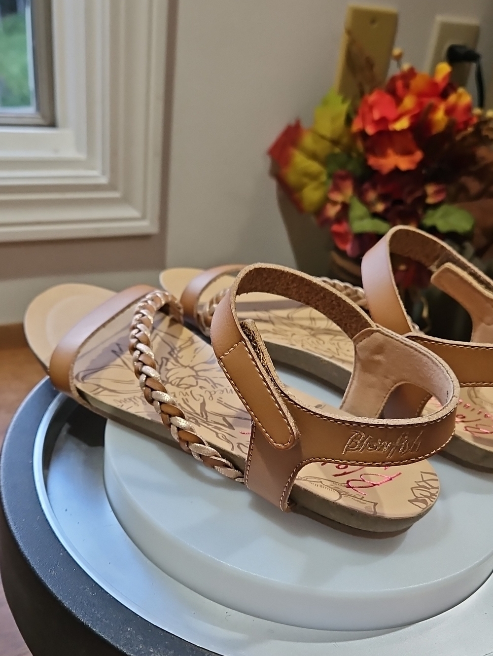 Girls' Tan Braided Ankle-Strap Sandals - Picture 9 of 13